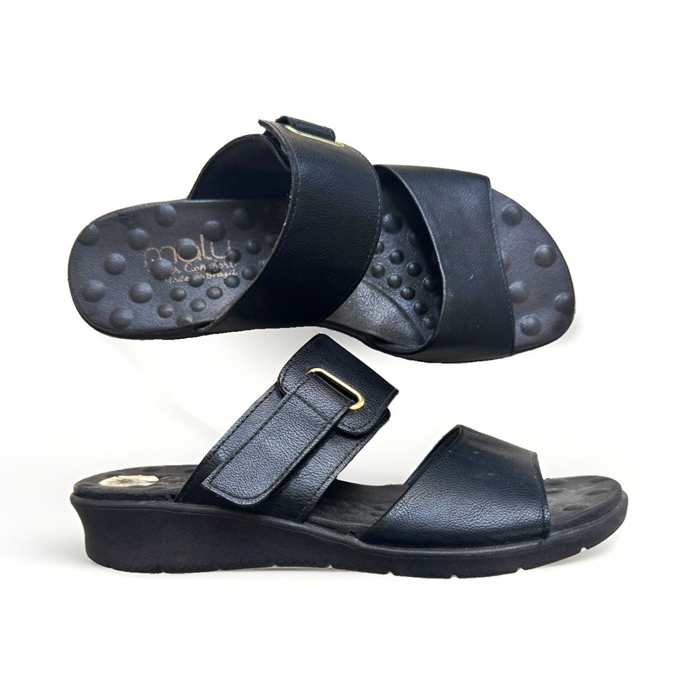Moleca Women's Black Slide Sandals Wedge Buckle Adjustable Strap US 7 EU 38